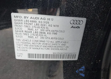 2013 Audi Q7 3.0T S Line Prestige z USA, uszkodzony, nr VIN WA1DGAFE9DD001727